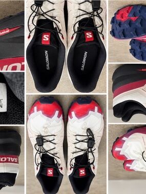 Salomon White, Red and Blue Trail Running Shoes